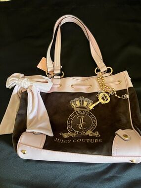 Juicy Couture Pink and Brown Suede Tote with Gold Charm